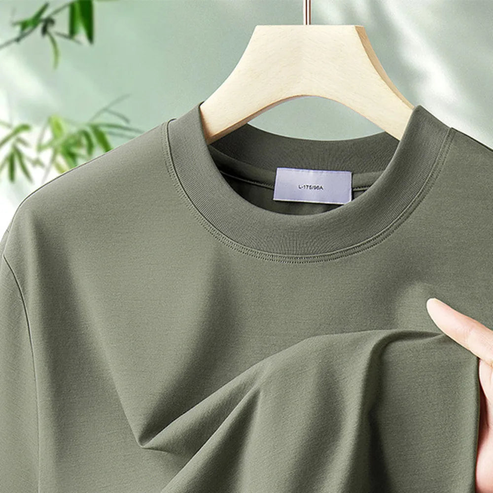 Fibre de bambou antibactérienne classe A Cool pour hommes à manches courtes 2025 nouveau T-Shirt haut de gamme polyvalent de couleur unie respectueux de la peau