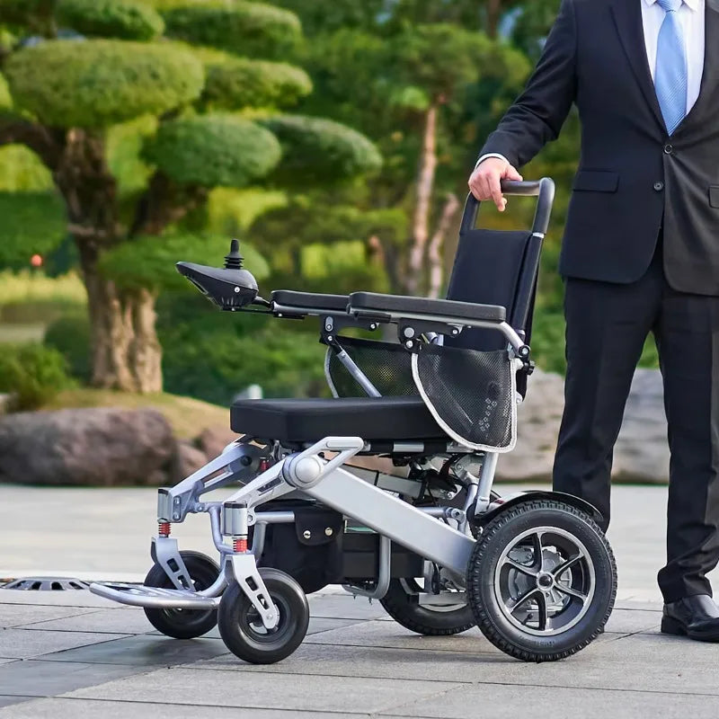 Fauteuil roulant pliable tout-terrain tout-terrain, télécommande, fauteuil roulant électrique de voyage en aluminium pour adultes handicapés