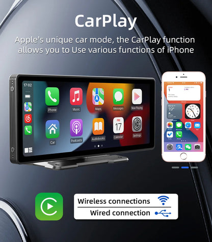 BQCC-Écran Carplay sans fil portable, caméra de recul arrière HD, autoradio DVR, lecteur vidéo MP5, Android Auto, 10.26 pouces