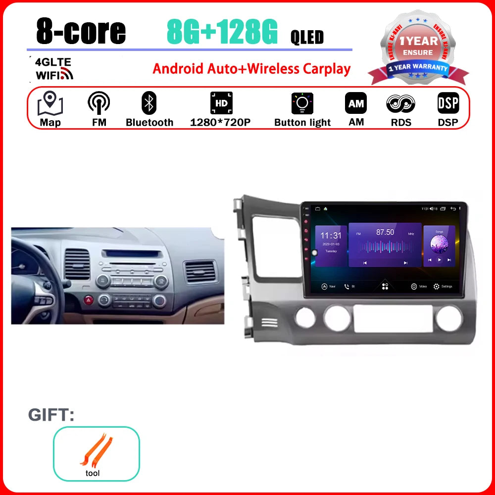 Android 15 Carplay autoradio pour Honda Civic 8 2005 - 2012 lecteur multimédia Navigation GPS 4G Audio No 2 Din 2 Din DVD