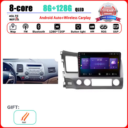 Android 15 Carplay autoradio pour Honda Civic 8 2005 - 2012 lecteur multimédia Navigation GPS 4G Audio No 2 Din 2 Din DVD