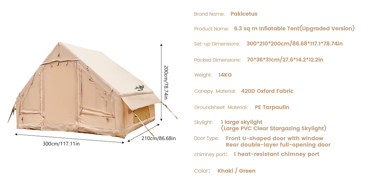 Tente de camping gonflable PAKICETUS pour 4 à 8 personnes avec fenêtres, tente de camping portable résistante à l'eau