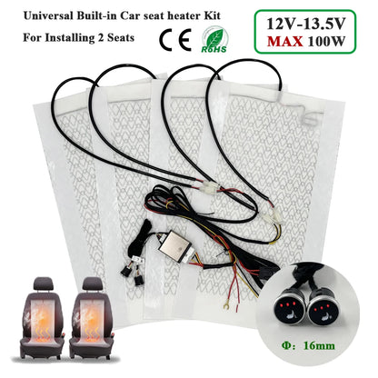 Kit de chauffage de siège de voiture intégré universel Max 100W, adapté aux 2 sièges avec coussinets chauffants en Fiber de carbone 12V, système de commutation de commande à 3 niveaux