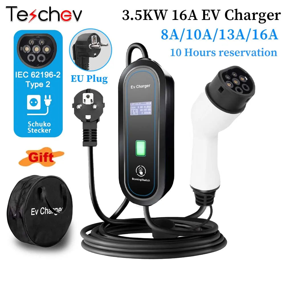 Chargeur EV Portable Type2 IEC 62196 / GB/T, connecteur 3,5 kw 16a, 1 Phase, Station de charge murale pour véhicule électrique