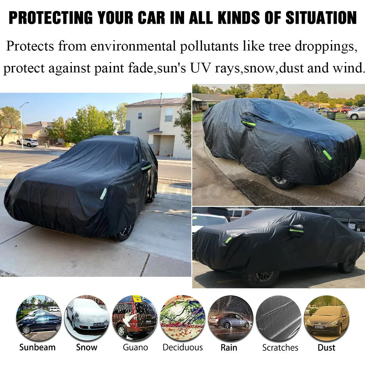Qualité universelle SUV/berline couverture de voiture complète noir Durable extérieur imperméable soleil pluie neige Protection UV voiture fermeture éclair conception M-XXL