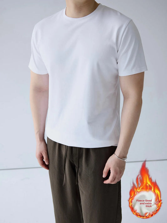 Silk-Matte Cotton Men's ort-Sve T-irt Busin Simple Summer Thin Ice Silk Loose Youth round Ne Trendy Versatile Top