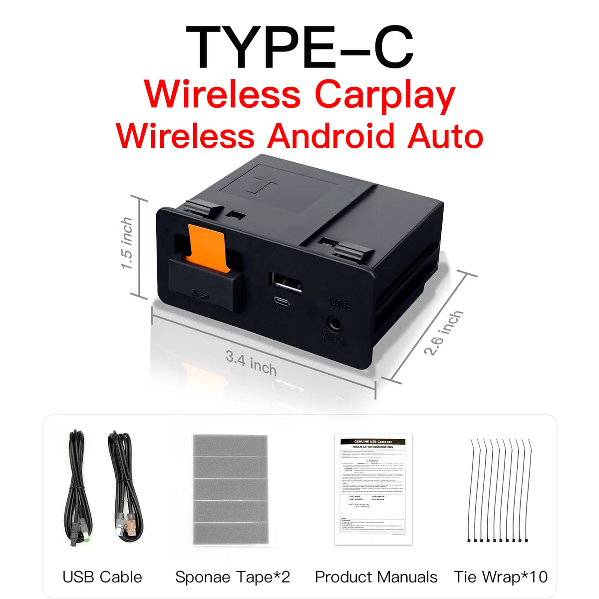 Adaptateur CarPlay Android Auto sans fil de type C, hub UBS, OEM pour Mazda 2, 3, 6, CX3, CX5, CX8, CX9, MX5, kit Demio ata MiTK78669U0C