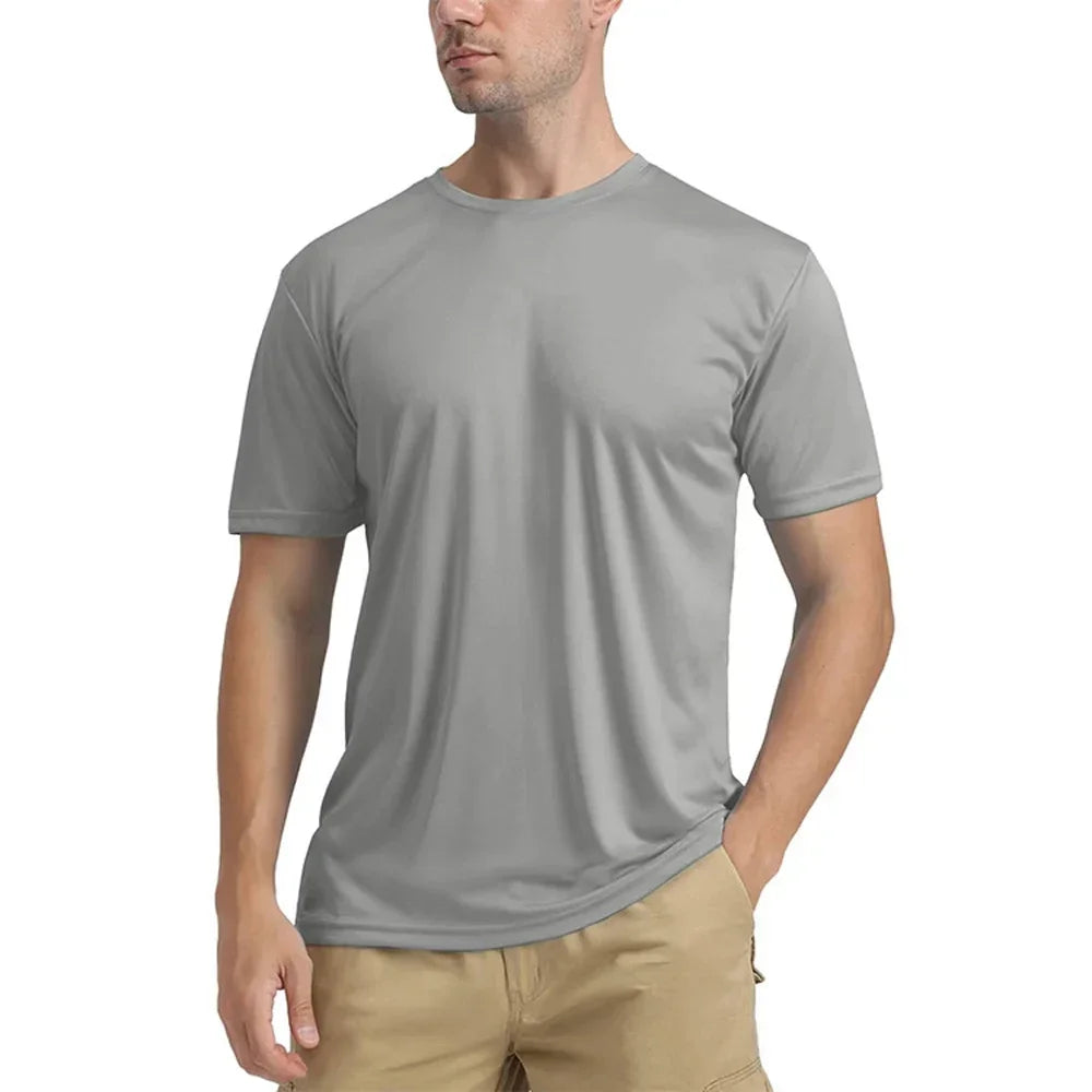 T-Shirt à manches courtes et col rond pour hommes, Protection solaire UPF 50+, séchage rapide, décontracté, respirant, pour l'extérieur, usage quotidien