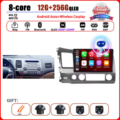 Android 15 Carplay autoradio pour Honda Civic 8 2005 - 2012 lecteur multimédia Navigation GPS 4G Audio No 2 Din 2 Din DVD