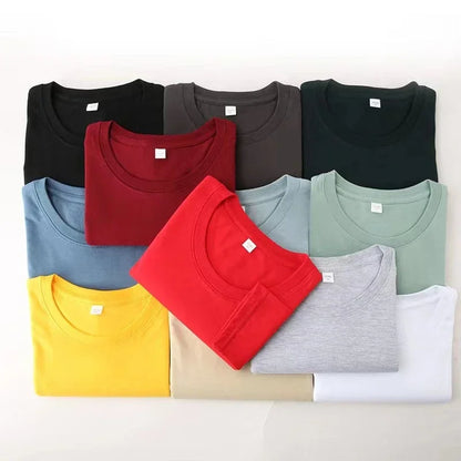 T-Shirt à manches longues et col rond pour hommes, couleur unie, en coton, confortable, respirant, haut décontracté, différentes couleurs, été