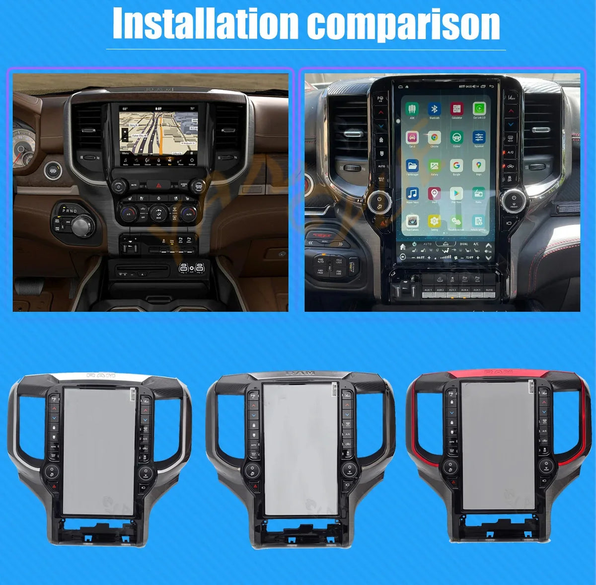 Radio de Navigation stéréo avec écran Big Toch, pour Dodge Ram 2019 – 2023, lecteur vidéo multimédia Android, sans fil, Carplay Head Uint Auto