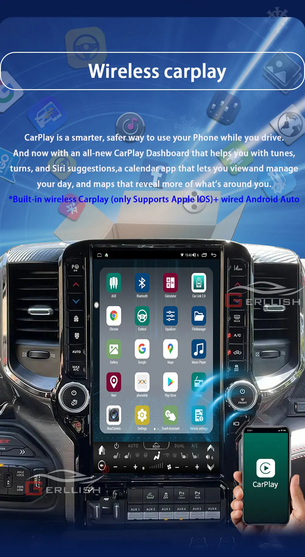 Voiture Android pour lecteur DVD écran tactile GPS Navigation Radio DSP 1 an unité principale stéréo pour Dodge Ram 2018-2020