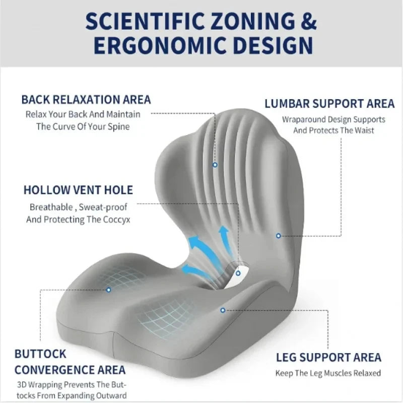 Coussin ergonomique pour le coccyx en mousse à mémoire de forme, soulagement de la douleur sciatique, correction de la posture, pour la maison, le bureau, la voiture, le fauteuil roulant