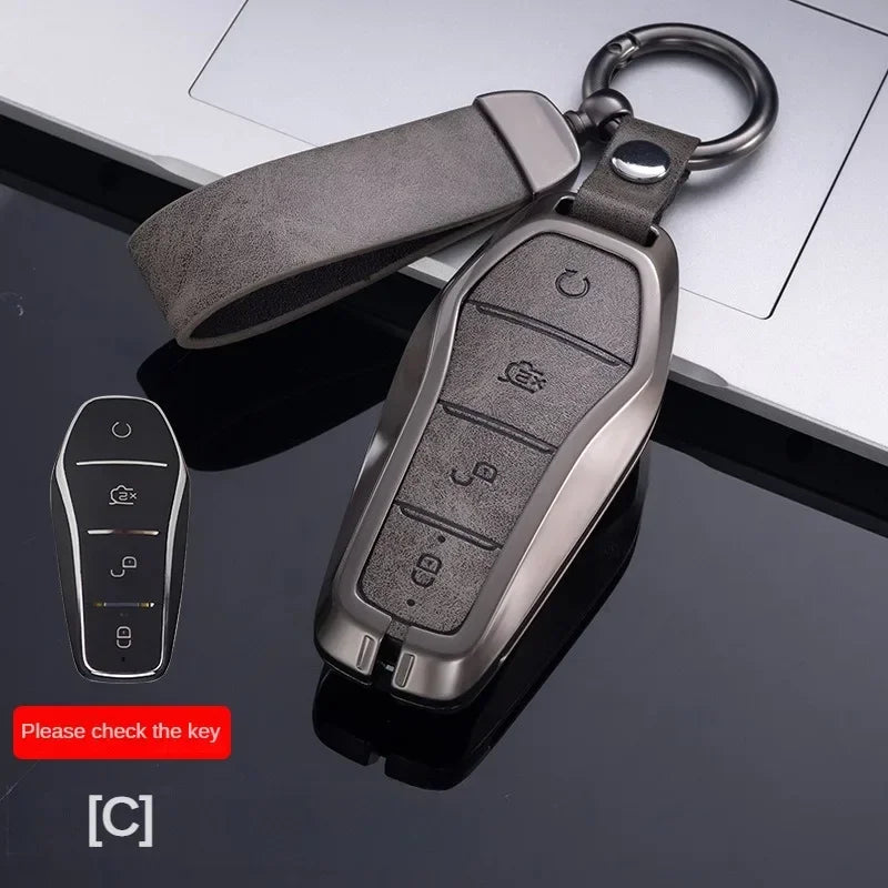 Étui pour clé pour BYD Song Plus Atto 3 Han EV Tang DM Qin joint dauphin cuir métal porte-clés à distance porte-clés accessoires de voiture