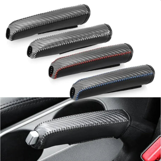 Housse de frein à main en cuir et Fiber de carbone pour voiture, manchon de Protection, accessoires d'intérieur de voiture