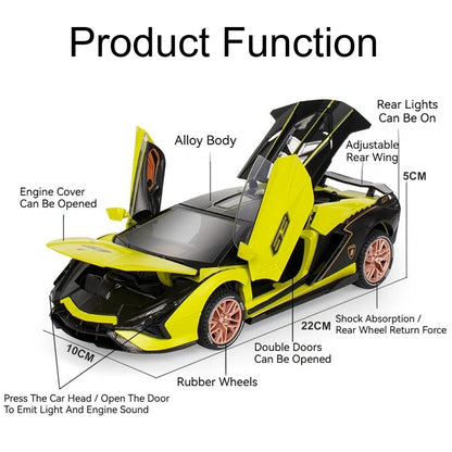 1:24 BYD YANGWANG U9 Lambor Sian voitures modèles miniatures jouets roue Absorption des chocs lumière musique supercar pour enfants Edutainment