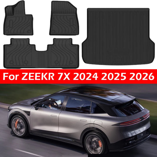 Tapis de sol de voiture Zeekr 7X 2024 2025 2026, 5 sièges, doublure de chargement toutes saisons, coussinet de coffre, accessoires imperméables en TPE
