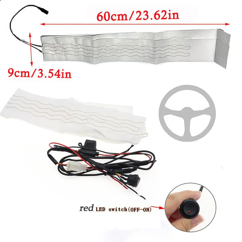 Kits de chauffage de volant de voiture en tissu floqué 12V, 4 interrupteurs, coussinets thermiques universels pour voiture, housses de volant chauffantes 60x9cm pour voitures