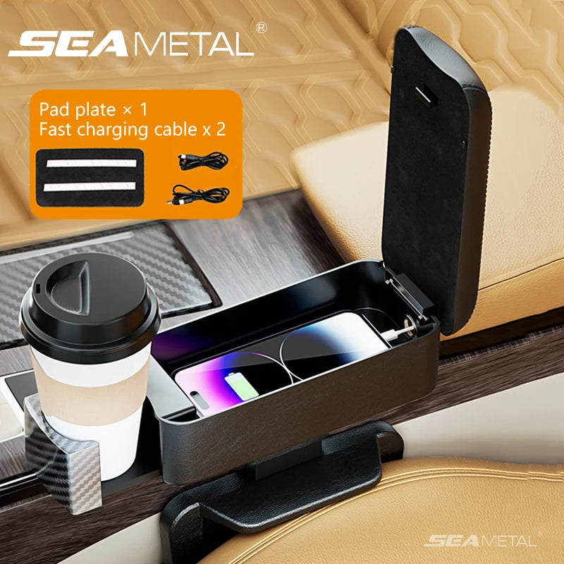 SEAMETAL-Boîte de rangement pour bras de voiture réglable, support de coude, boîte de console centrale avec porte-gobelet GNE, évaluation de charge recommandée
