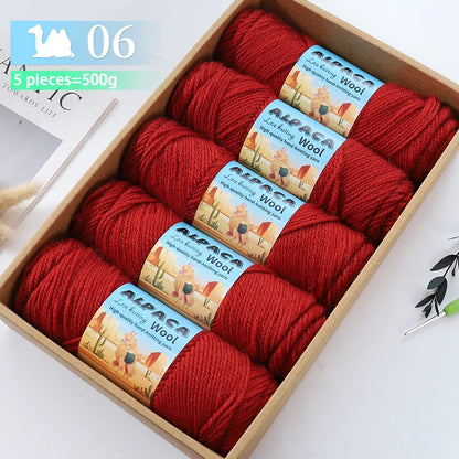500g contient 5 écheveaux de fil de laine d'alpaga épais, 245 aiguilles, fil à tricoter, fil de matériel de bricolage pour pulls à tricoter, fil pour la fabrication de pulls en laine, grands manteaux, châles, chapeaux,