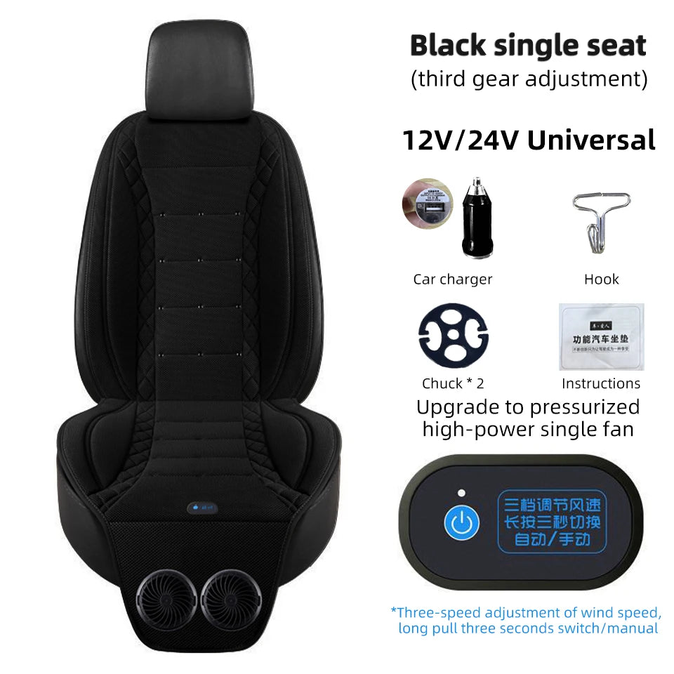 Coussin avant de siège d'air frais de voiture USB12V/24V, siège de ventilateur de voiture universel à refroidissement rapide, réglage à 3 vitesses, coussin de siège ventilé pour voiture