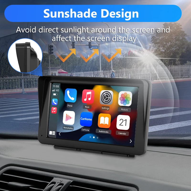 Junsun 7 pouces Portable écran tactile Carplay pour Apple Android Auto autoradio Radio multimédia lecteur vidéo Bluetooth FM AUX GPS