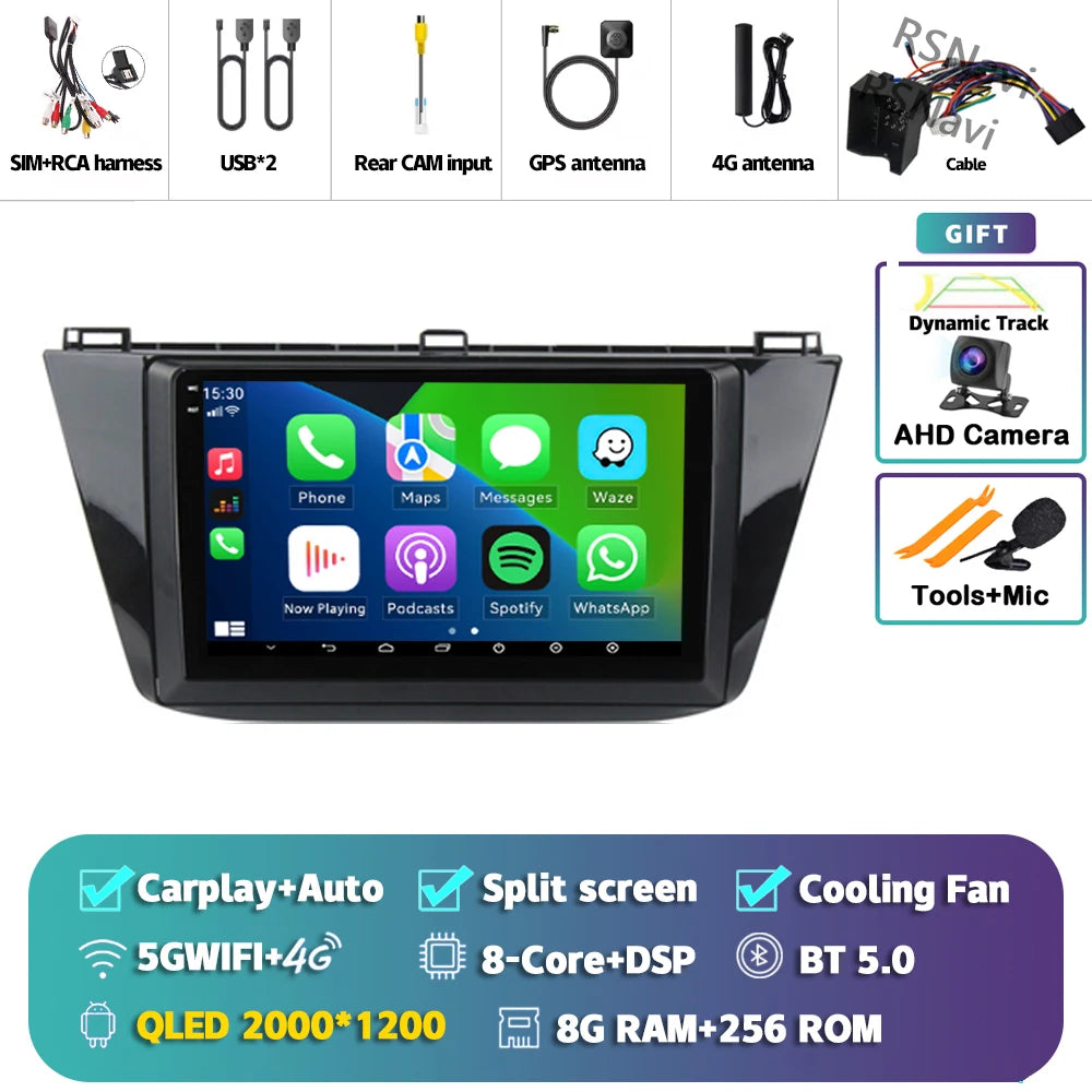 Android 15 Carplay Auto 2K écran autoradio lecteur multimédia pour Volkswagen Tiguan 2 Mk 2016 2017-2019 2 din Autoradio stéréo