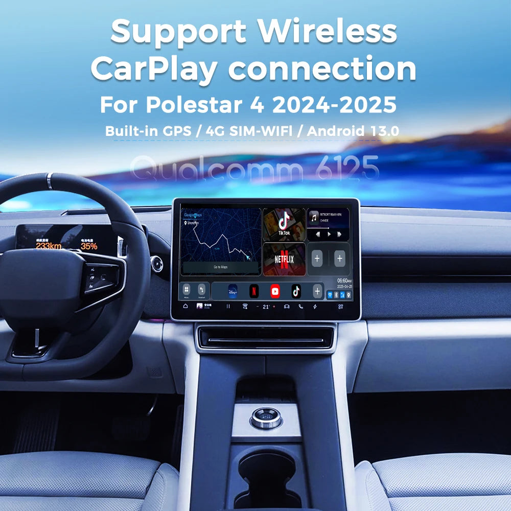 MMB sans fil CarPlay AI Box Android Auto Android 13.0 QCM6125 8 cœurs BT 5.2 connexion automatique GPS 4G SIM pour 2024-2026 Polestar 4