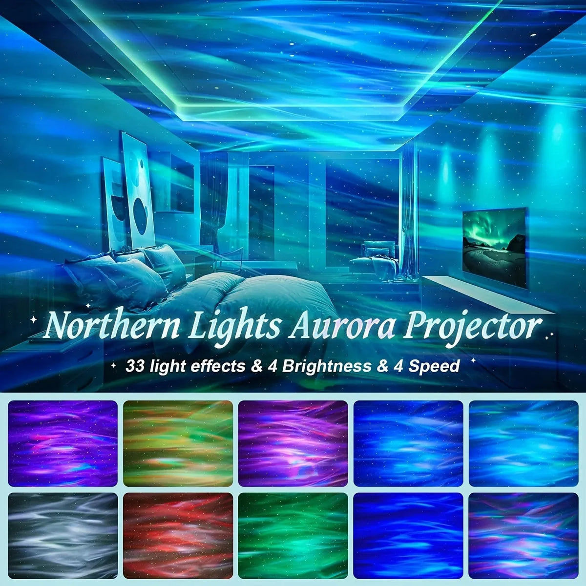 Projecteur LED Ciel Étoilé RGB Galaxie Lampe d'Ambiance Projection Noël Halloween Télécommande 7 Couleurs Rotation Automatique Maison