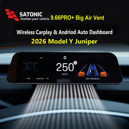 SATONIC 9.66 ''modèle 3 Y Dasbhoard écran pour Tesla 2026 modèle Y Juniper Support sans fil Carplay et android changement de vitesse automatique