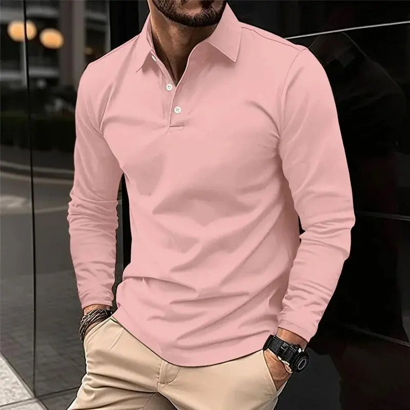 Polo à manches longues pour hommes, couleur unie, nouveau produit Simple, exquis, ample et décontracté, printemps et automne