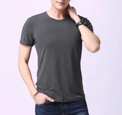 T-Shirt en Fibre de Bambou pour Homme, Confortable, Respirant, Col Ras du Cou, Slim, Manches Courtes, Solide, Décontracté, Été, Lot de 5