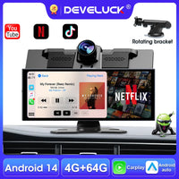 Develuck 11.26 "Android 14 voiture DVR 4G + 64G caméra enregistreur 1080P Dashcam Carplay Android Auto pour Youtube Netflix Assistant vocal