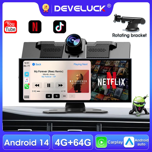 Develuck 11.26 "Android 14 voiture DVR 4G + 64G caméra enregistreur 1080P Dashcam Carplay Android Auto pour Youtube Netflix Assistant vocal