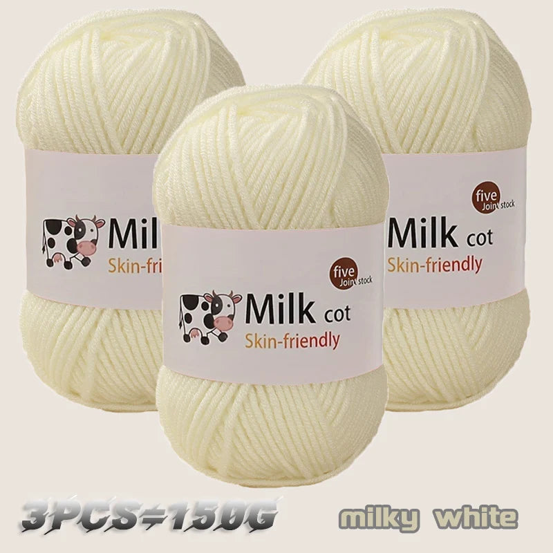 Fil de lait tissé à 5 brins, optique moyenne faite à la main, boule de fil, bricolage, beurre, pull, fleur, chapeau, écharpe, 150g