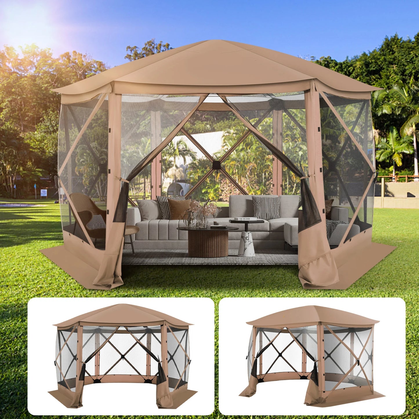 Maison d'écran de tente de belvédère escamotable pour le camping, pièce d'écran de 12x12 avec le toit parfait, belvédère d'écran extérieur avec le filet