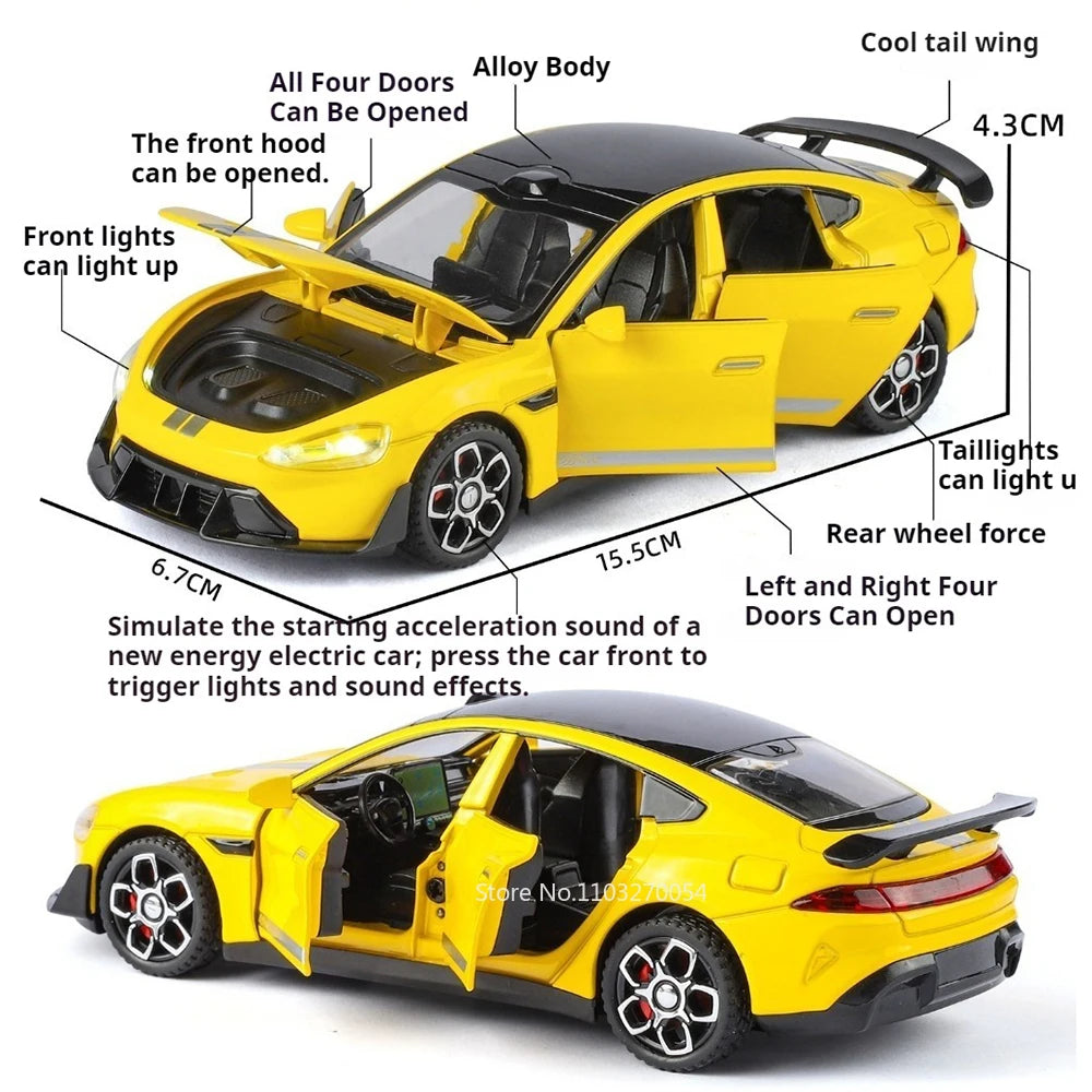 Modèle de voiture de sport en alliage SU7 Ultra BYD Yangwang U9, jouet moulé sous pression, roue arrière, traction avec son et lumière, véhicule de collection, loisirs, 1:32