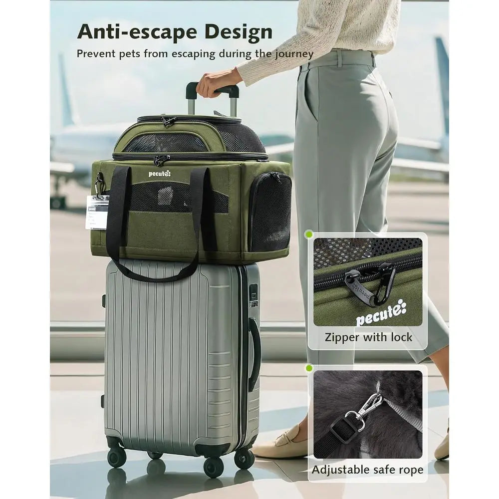 Pecute – porte-animaux extensible pour chiens et chats, approuvé par la compagnie aérienne, respirant, doux, avec fermetures éclair de verrouillage, sac de voyage pour animaux de compagnie pour S
