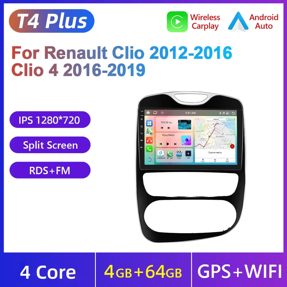 Podofo Android 4G WIFI lecteur multimédia de voiture pour Renault Clio 2012-2016 Clio 4 2016-2019 Carplay GPS écran tactile autoradio RDS