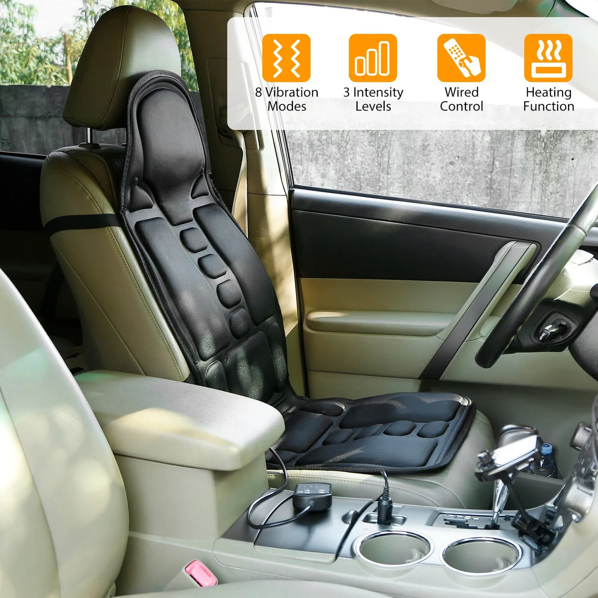 Coussin de siège masseur de dos, coussin de siège de voiture de Massage électrique avec fonction de chauffage, 8 Modes de Vibration, 3 niveaux d'intensité
