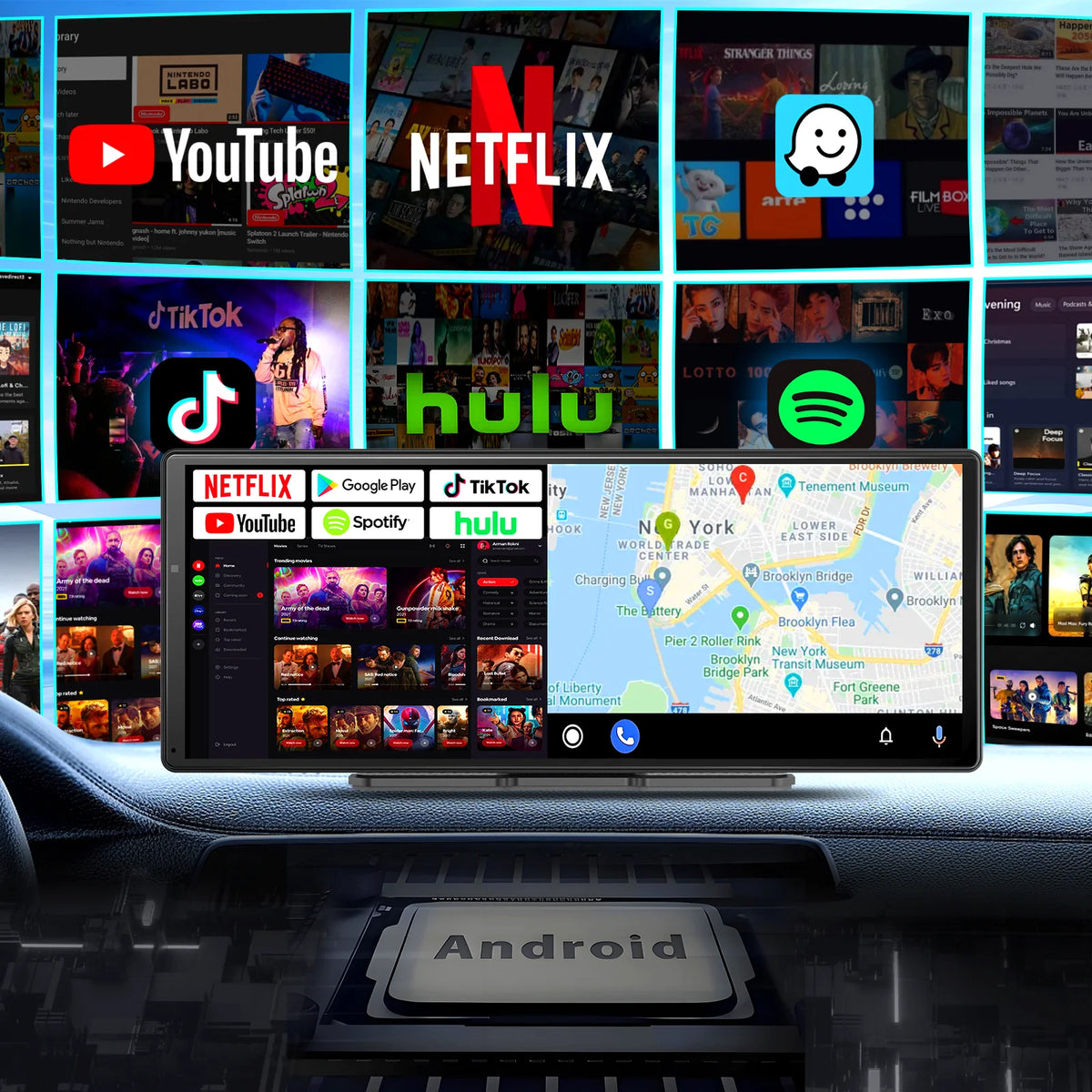 Imagebon 11.3'' 8 cœurs Dashcam Android 14 CarPlay sans fil Android Auto Écran partagé Caméra embarquée intelligente Écran AI Google Play OTA