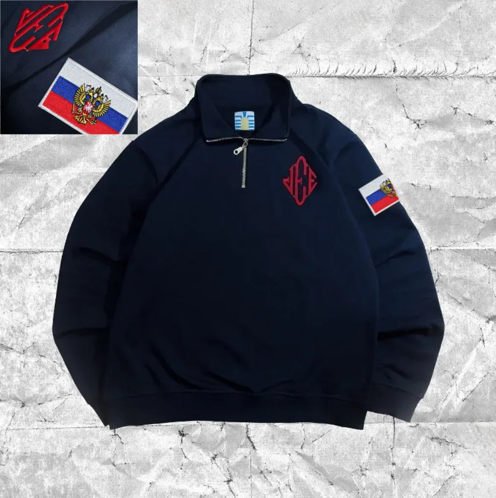 Y2K Vintage Epstein brodé sweat col montant quart de fermeture éclair pull surdimensionné décontracté sport Streetwear hommes unisexe