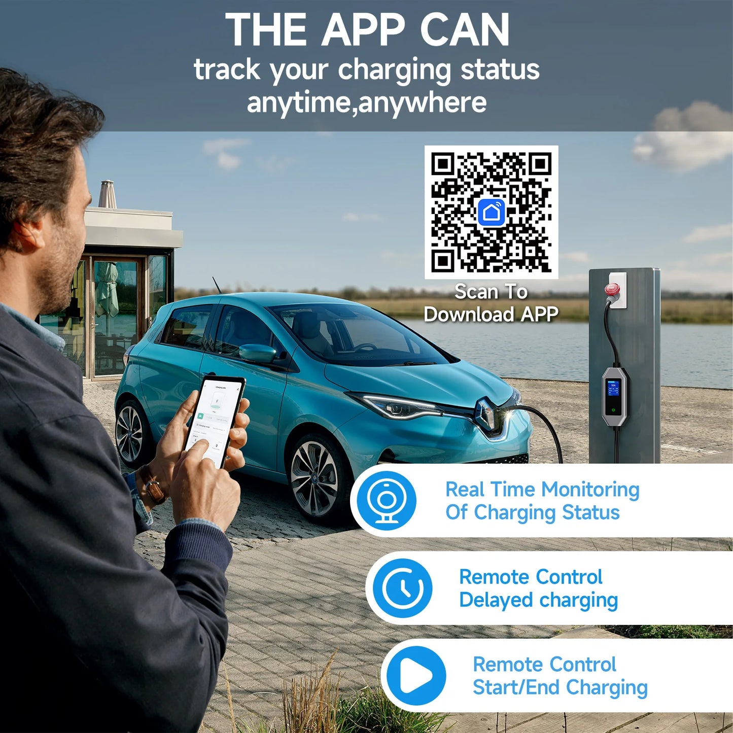 شاحن سيارات كهربائية محمول AFYEEV 22KW 32A 3 مراحل من النوع 2، مع تحكم عبر تطبيق Wi-Fi، صندوق شحن EVSE، محطة شحن لمركبات السيارات الكهربائية