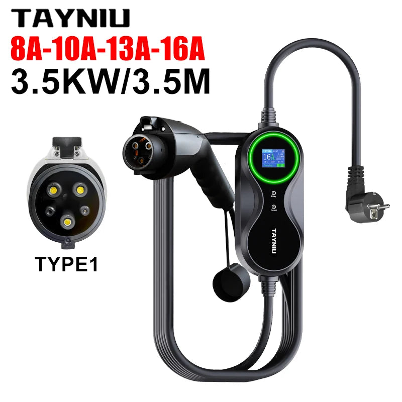TAYNIU chargeur de véhicule électrique 16A 3.5KW 3.5M câble de charge portable de type 2 EU plug chargeur EV pour MG, ID 4, BYD et tous les EVs