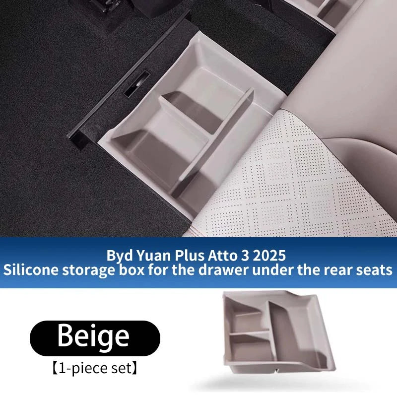 Pour Byd Yuan Plus Atto 3 2025 Console centrale de voiture boîte de rangement inférieure résistant aux rayures étui d'organisation en Silicone accessoires