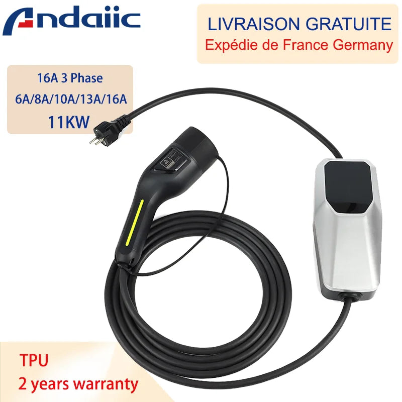 Chargeur EV Type 2 Type 1, boîtier de chargement pour voiture électrique 6A-16A, 10 mètres, 4 mètres, 1 phase, 3 phases, câble de chargement EVSE Mode 2