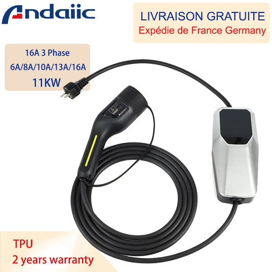 Chargeur EV Type 2 Type 1, boîtier de chargement pour voiture électrique 6A-16A, 10 mètres, 4 mètres, 1 phase, 3 phases, câble de chargement EVSE Mode 2