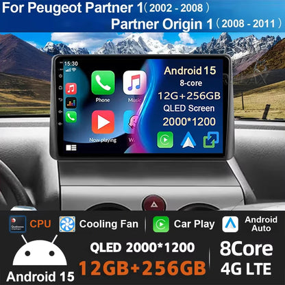 Android 15 autoradio Carplay pour Peugeot Partner 1 2002 - 2008 Partner origine 1 2008-2011 Android Auto lecteur multimédia stéréo