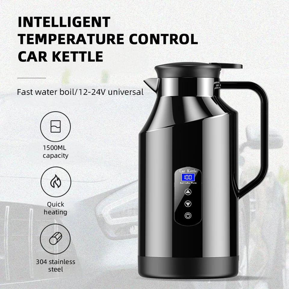 Bouilloire électrique 12v 24v montée sur voiture, pour camions, grande capacité de 1500ML, isolée, eau bouillante, café, nouilles instantanées