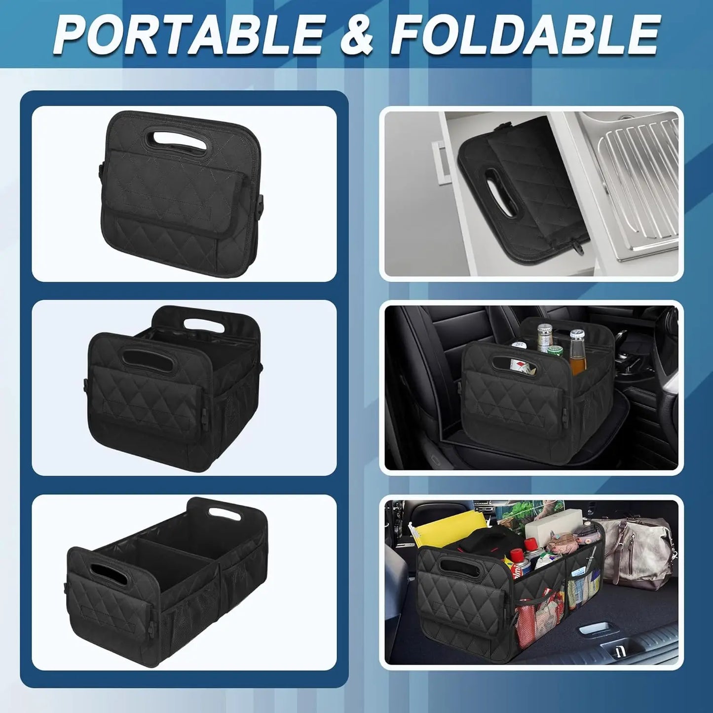 Organisateur de coffre de voiture pour SUV, organisateurs et rangement de voiture avec 6 poches, organisateur de coffre en Polyester imperméable pour accessoires de voiture